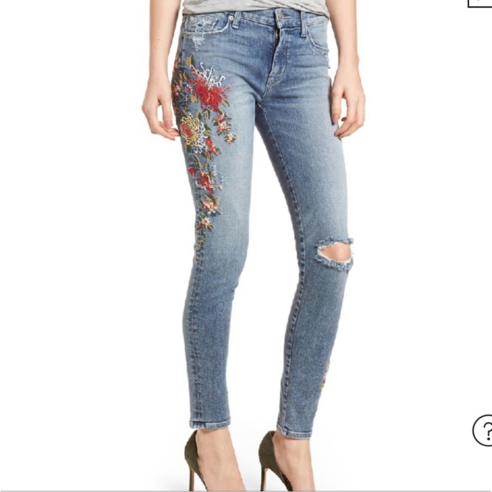 Hudson Jeans Women's Skinny Embroidered Light Blue Denim